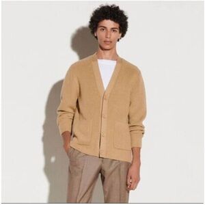 Sandro Men’s Tan Camel Wool The Ribs Cardigan Sweater Size M